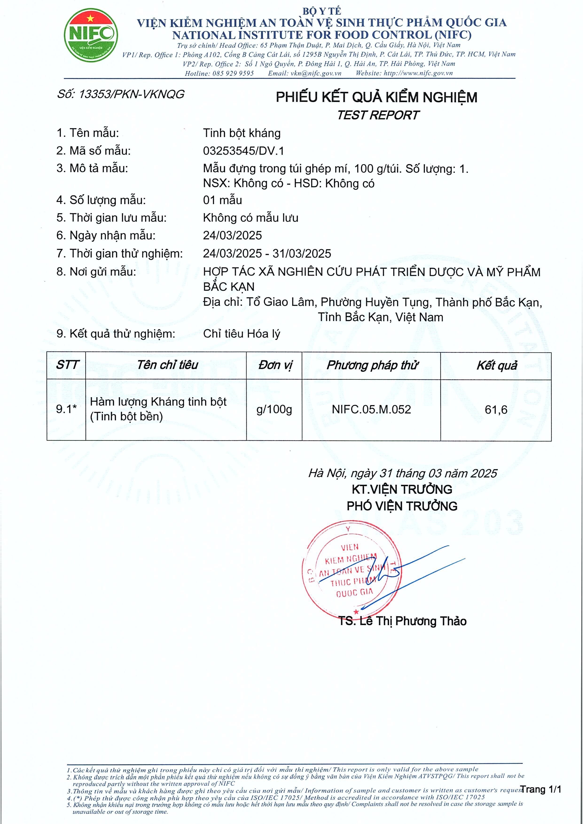 Giấy xác nhận tinh bột kháng